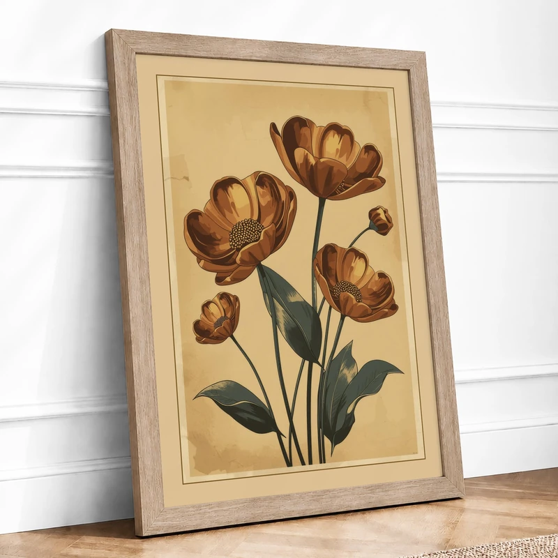 Study in Burgundy Botanical Framed Wall Art Print A1 (84.1×59.4cm) Oak, Wall Decor for Living Room, Bedroom, Office & Home, Ready to Hang, Art Gift