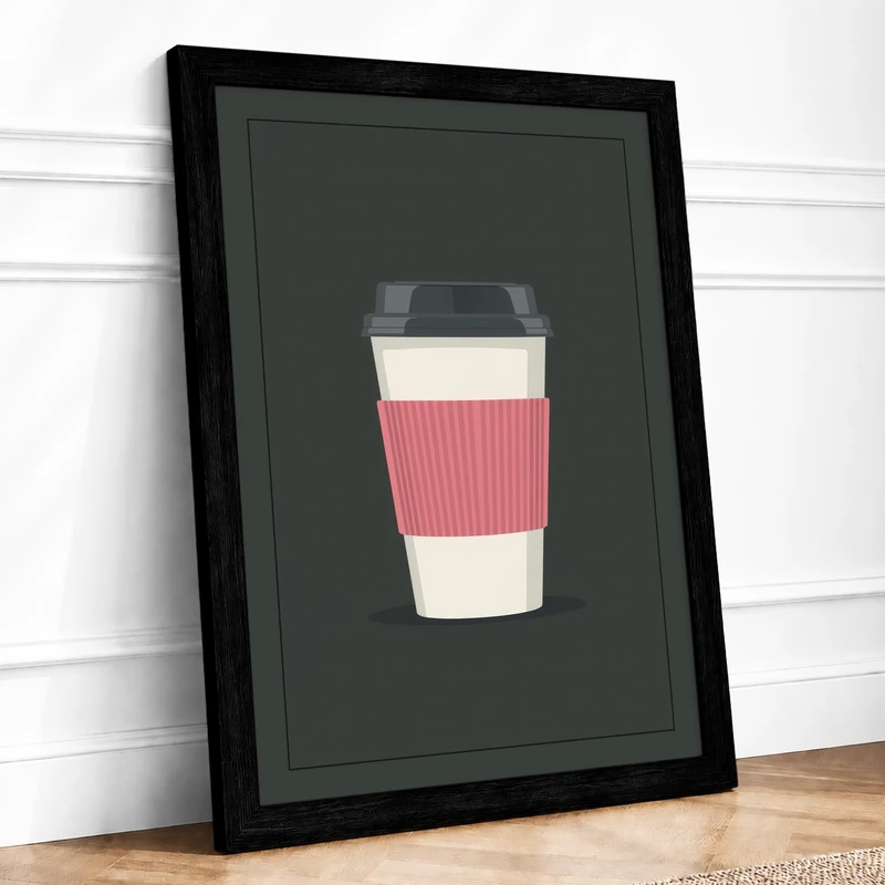 Coffee Cup Minimal Minimalist Framed Wall Art Print A1 (84.1×59.4cm) Black, Wall Decor for Living Room, Bedroom, Office & Home, Ready to Hang, Art Gift