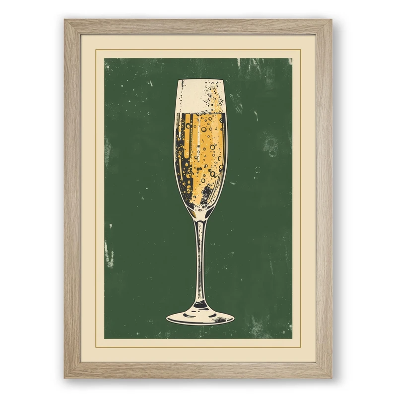 Champagne Celebration Vintage Framed Wall Art Print A1 (84.1×59.4cm) Oak, Wall Decor for Living Room, Bedroom, Office & Home, Ready to Hang, Art Gift