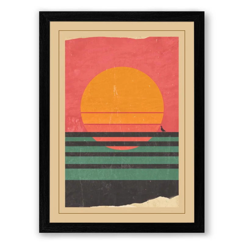 Sun at Dusk Minimalist Framed Wall Art Print A1 (84.1×59.4cm) Black, Wall Decor for Living Room, Bedroom, Office & Home, Ready to Hang, Art Gift