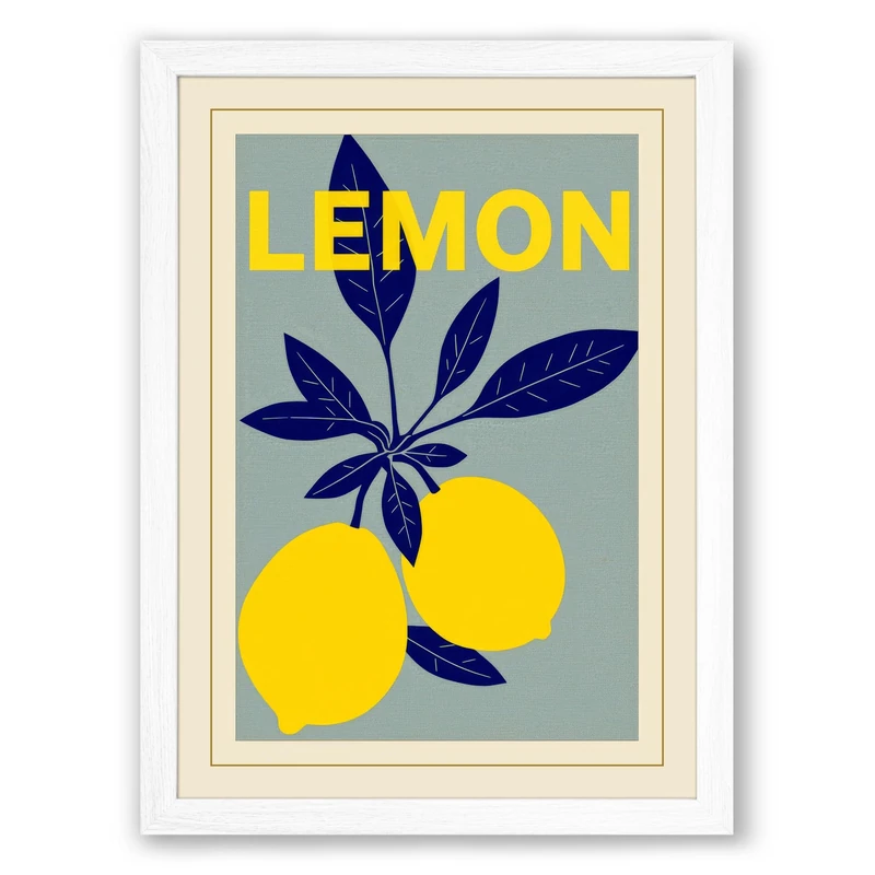 Lemon Modern Poster Mid-Century Framed Wall Art Print A1 (84.1×59.4cm) White, Wall Decor for Living Room, Bedroom, Office & Home, Ready to Hang, Art Gift