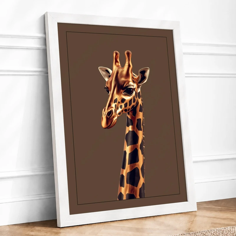 Giraffe Portrait Boho Framed Wall Art Print A1 (84.1×59.4cm) White, Wall Decor for Living Room, Bedroom, Office & Home, Ready to Hang, Art Gift