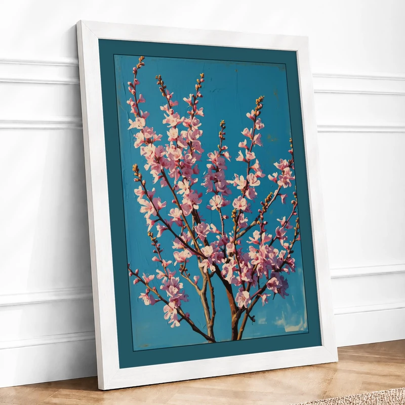Cherry Blossom Branch Botanical Framed Wall Art Print A1 (84.1×59.4cm) White, Wall Decor for Living Room, Bedroom, Office & Home, Ready to Hang, Art Gift - Image 1