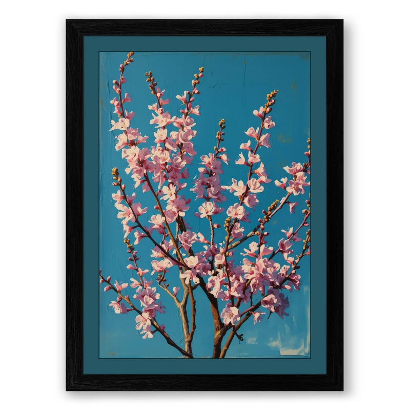 Cherry Blossom Branch Botanical Framed Wall Art Print A1 (84.1×59.4cm) Black, Wall Decor for Living Room, Bedroom, Office & Home, Ready to Hang, Art Gift