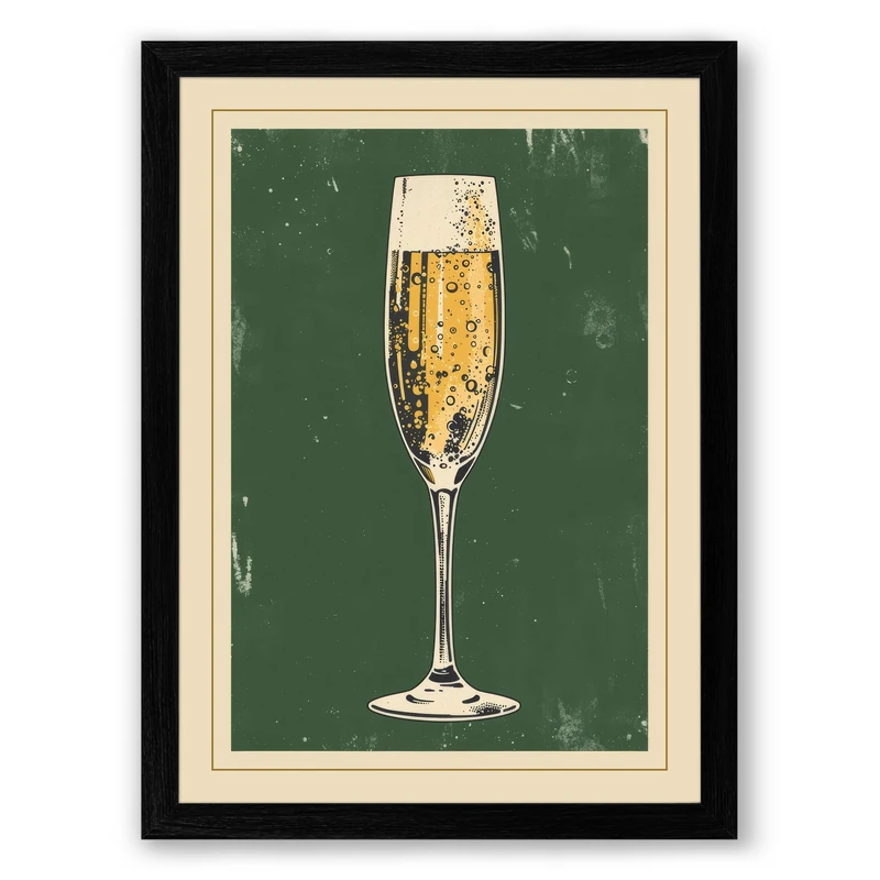 Champagne Celebration Vintage Framed Wall Art Print A1 (84.1×59.4cm) Black, Wall Decor for Living Room, Bedroom, Office & Home, Ready to Hang, Art Gift