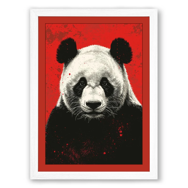 Panda Portrait Bold Modern Framed Wall Art Print A1 (84.1×59.4cm) White, Wall Decor for Living Room, Bedroom, Office & Home, Ready to Hang, Art Gift