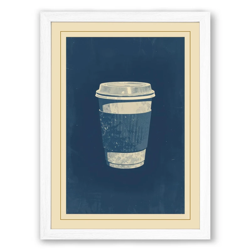 Coffee Cup Study Minimalist Framed Wall Art Print A1 (84.1×59.4cm) White, Wall Decor for Living Room, Bedroom, Office & Home, Ready to Hang, Art Gift