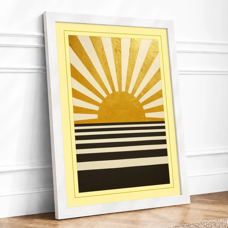 Rising Sun Art Deco Framed Wall Art Print A1 (84.1×59.4cm) White, Wall Decor for Living Room, Bedroom, Office & Home, Ready to Hang, Art Gift