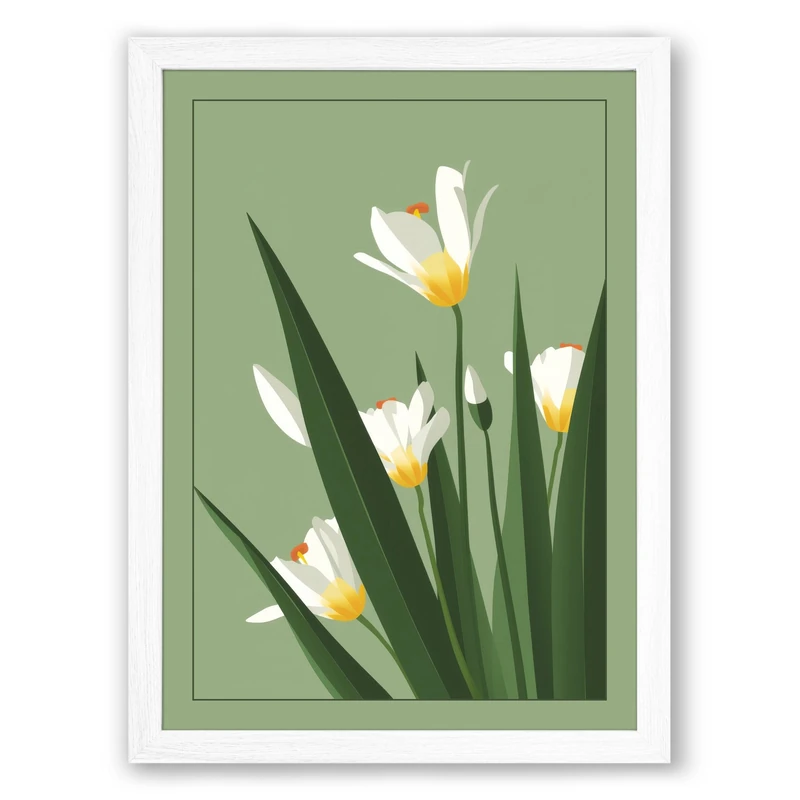 White Flowers Rising Botanical Framed Wall Art Print A1 (84.1×59.4cm) White, Wall Decor for Living Room, Bedroom, Office & Home, Ready to Hang, Art Gift