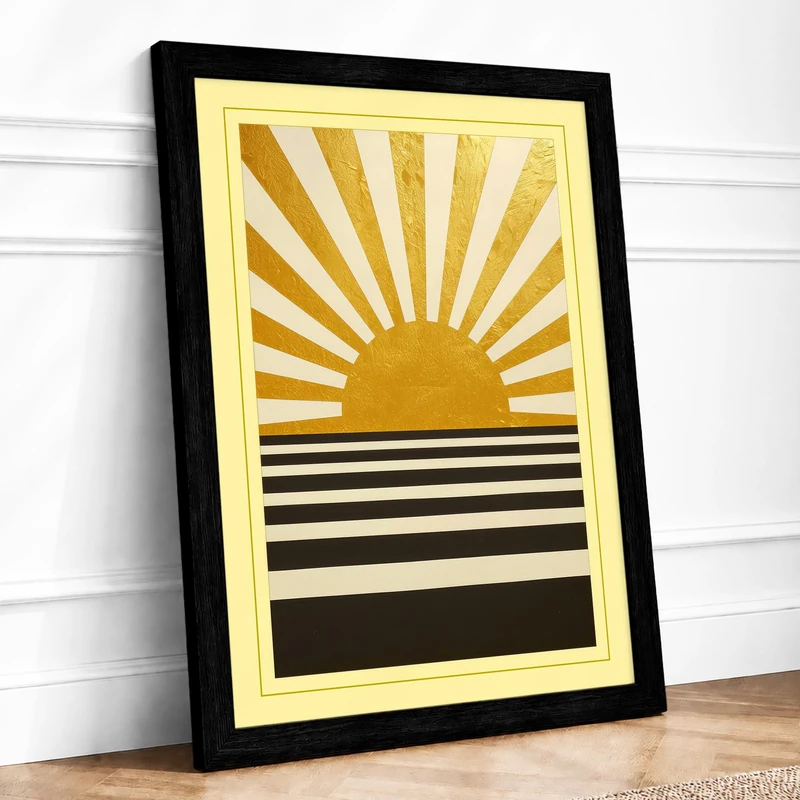 Rising Sun Art Deco Framed Wall Art Print A1 (84.1×59.4cm) Black, Wall Decor for Living Room, Bedroom, Office & Home, Ready to Hang, Art Gift