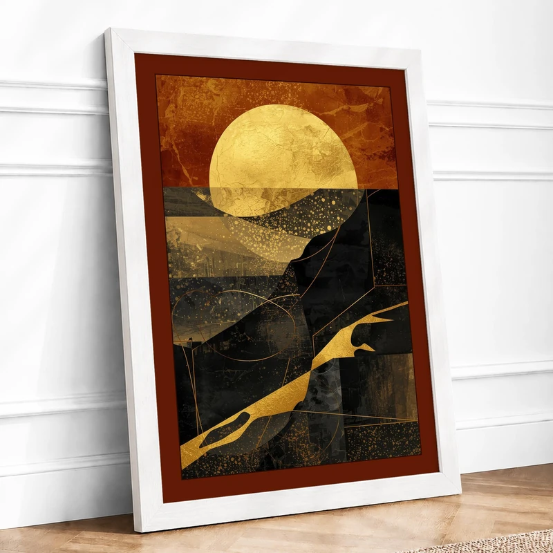 Moon Over Mountains Modern Framed Wall Art Print A1 (84.1×59.4cm) White, Wall Decor for Living Room, Bedroom, Office & Home, Ready to Hang, Art Gift - Image 1
