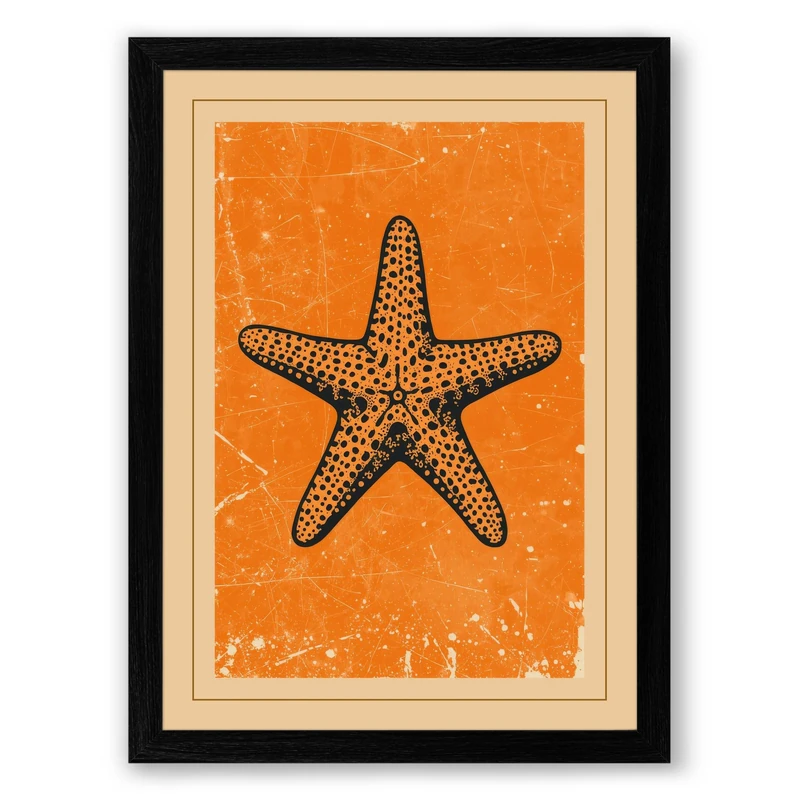 Starfish Print Vintage Framed Wall Art Print A1 (84.1×59.4cm) Black, Wall Decor for Living Room, Bedroom, Office & Home, Ready to Hang, Art Gift