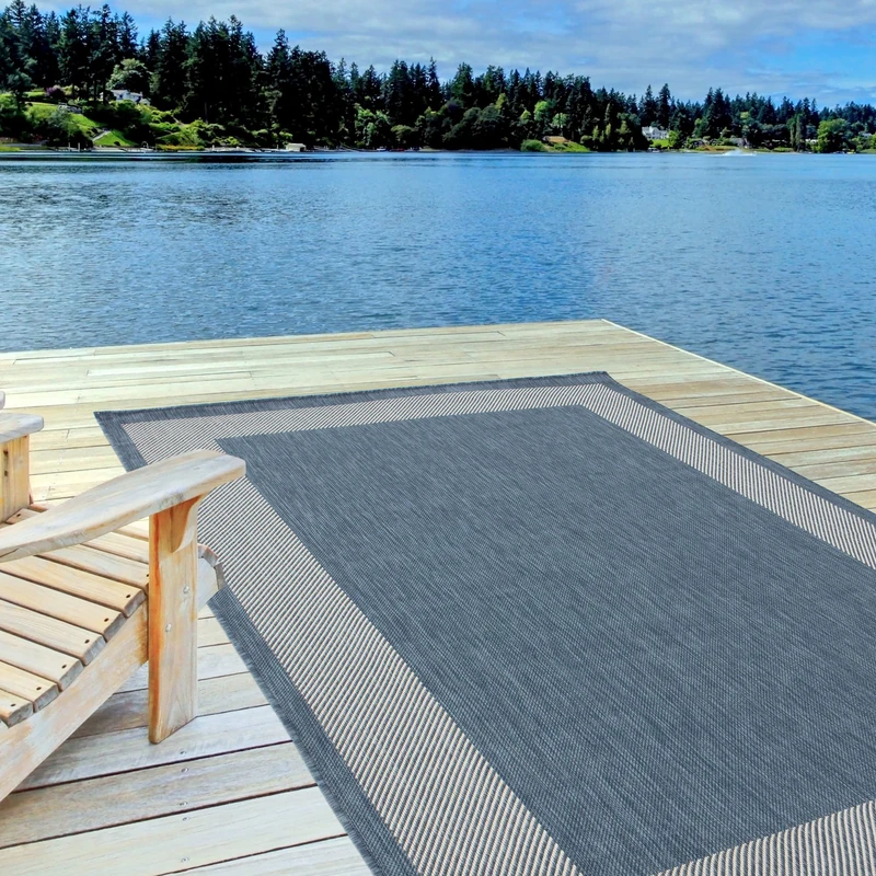 THE RUGS Outdoor Rug – Weather & UV Resistant Outdoor/Indoor Area Rugs - Durable Rugs for Patio, Deck, Garden, Kitchen, Bathroom or Living Room - Bordered, Blue, 240 x 340 cm
