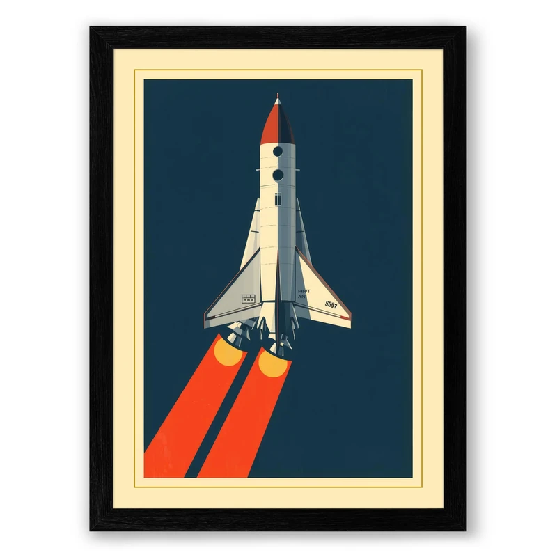 Shuttle to the Stars Retro Framed Wall Art Print A1 (84.1×59.4cm) Black, Wall Decor for Living Room, Bedroom, Office & Home, Ready to Hang, Art Gift