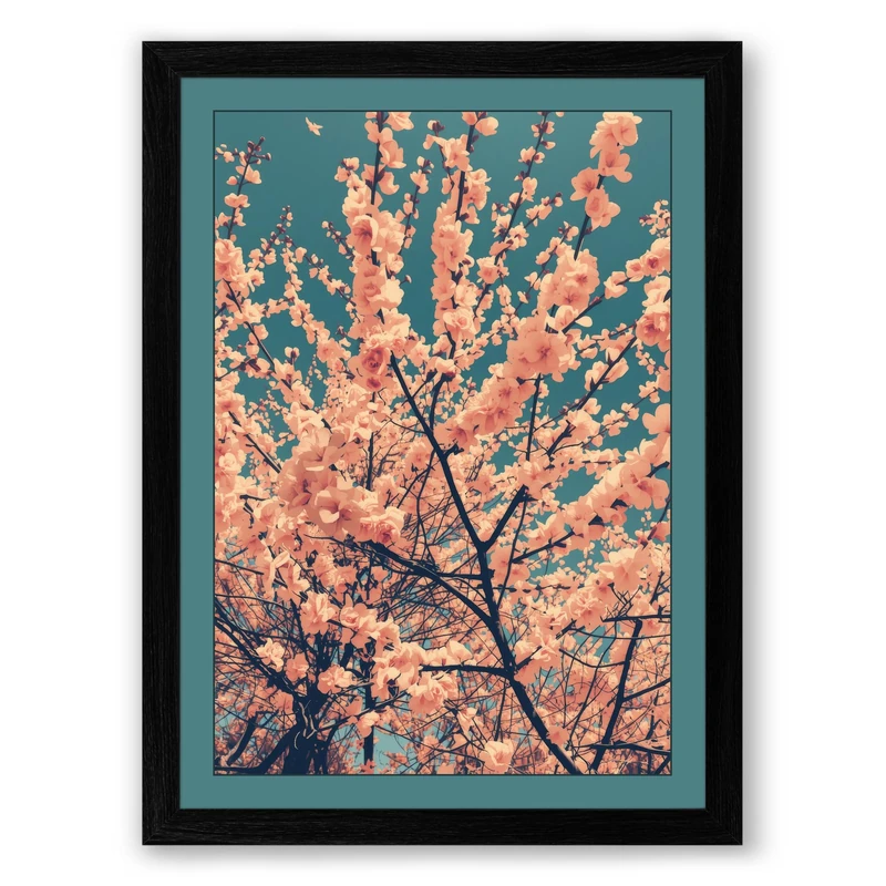 Moonlit Cherry Blossom Botanical Framed Wall Art Print A1 (84.1×59.4cm) Black, Wall Decor for Living Room, Bedroom, Office & Home, Ready to Hang, Art Gift