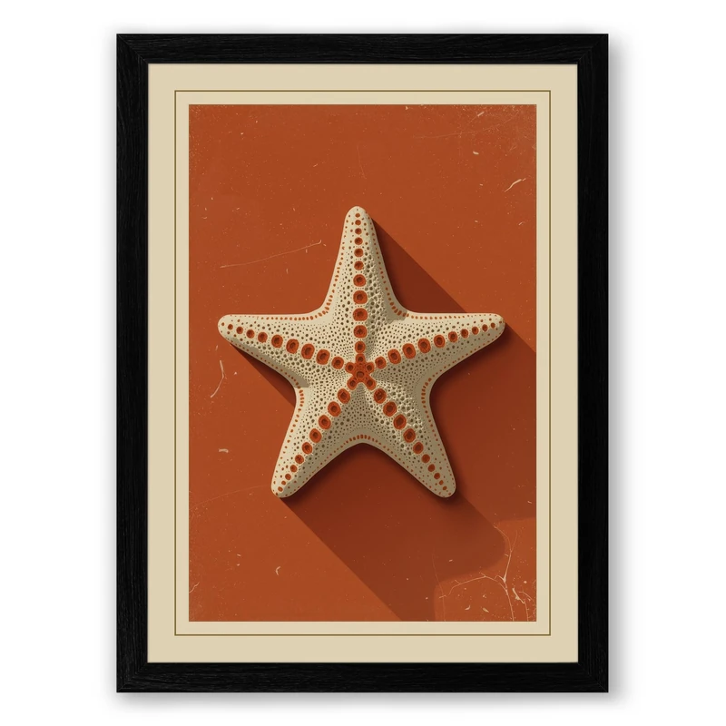 Spotted Starfish Vintage Framed Wall Art Print A1 (84.1×59.4cm) Black, Wall Decor for Living Room, Bedroom, Office & Home, Ready to Hang, Art Gift