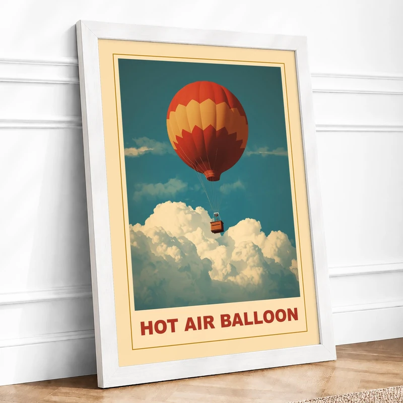 Hot Air Balloon Vintage Framed Wall Art Print A1 (84.1×59.4cm) White, Wall Decor for Living Room, Bedroom, Office & Home, Ready to Hang, Art Gift - Image 1