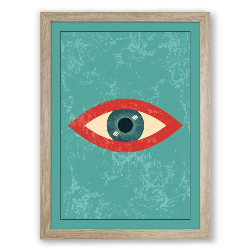 Watchful Eye Modern Framed Wall Art Print A1 (84.1×59.4cm) Oak, Wall Decor for Living Room, Bedroom, Office & Home, Ready to Hang, Art Gift