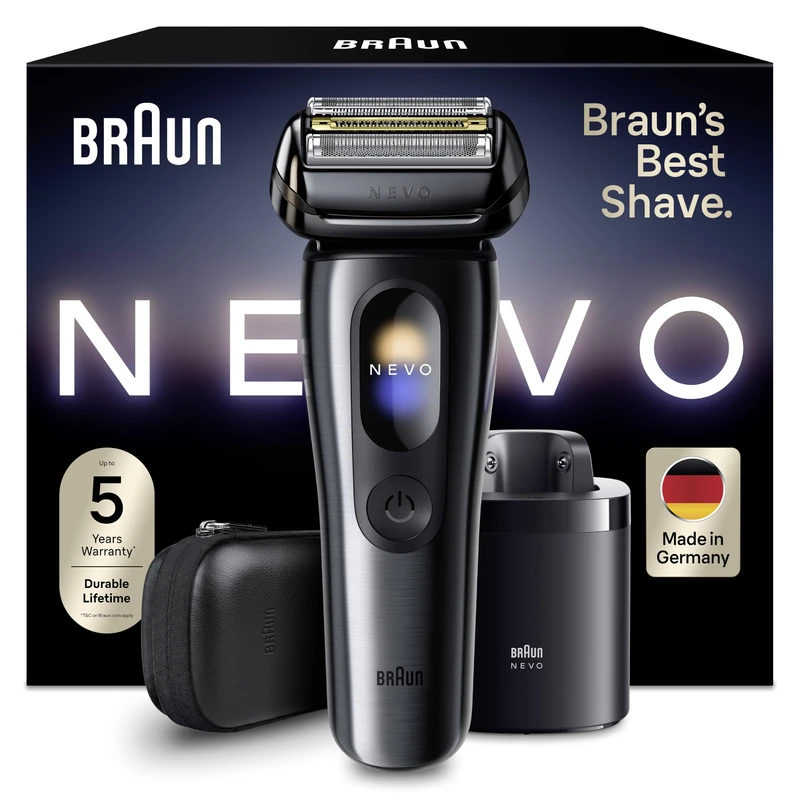 Braun NEVO Men’s Electric Shaver with AeroTouch Technology for A No Compromise Shave. Smart Display. Includes Care 7in1 System, Travel Case, NEVO15115C, Graphite - Image 1