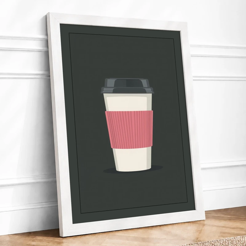 Coffee Cup Minimal Minimalist Framed Wall Art Print A1 (84.1×59.4cm) White, Wall Decor for Living Room, Bedroom, Office & Home, Ready to Hang, Art Gift