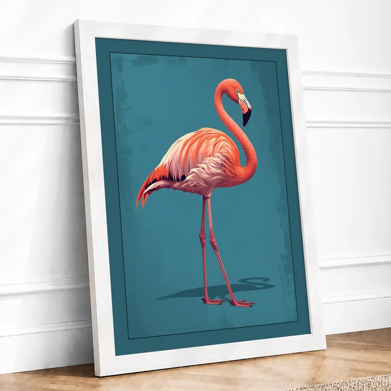Graceful Flamingo Minimalist Framed Wall Art Print A1 (84.1×59.4cm) White, Wall Decor for Living Room, Bedroom, Office & Home, Ready to Hang, Art Gift
