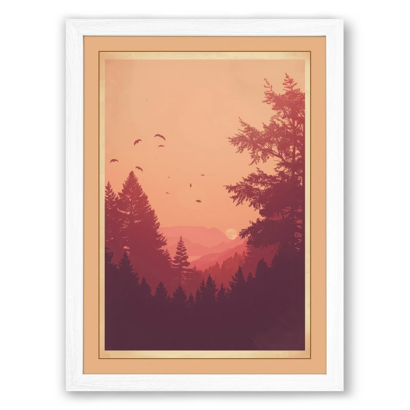 Mountain Dusk Minimalist Framed Wall Art Print A1 (84.1×59.4cm) White, Wall Decor for Living Room, Bedroom, Office & Home, Ready to Hang, Art Gift