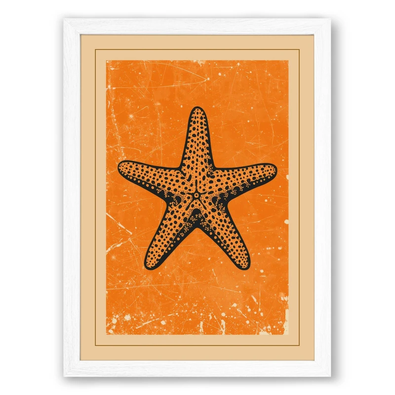 Starfish Print Vintage Framed Wall Art Print A1 (84.1×59.4cm) White, Wall Decor for Living Room, Bedroom, Office & Home, Ready to Hang, Art Gift
