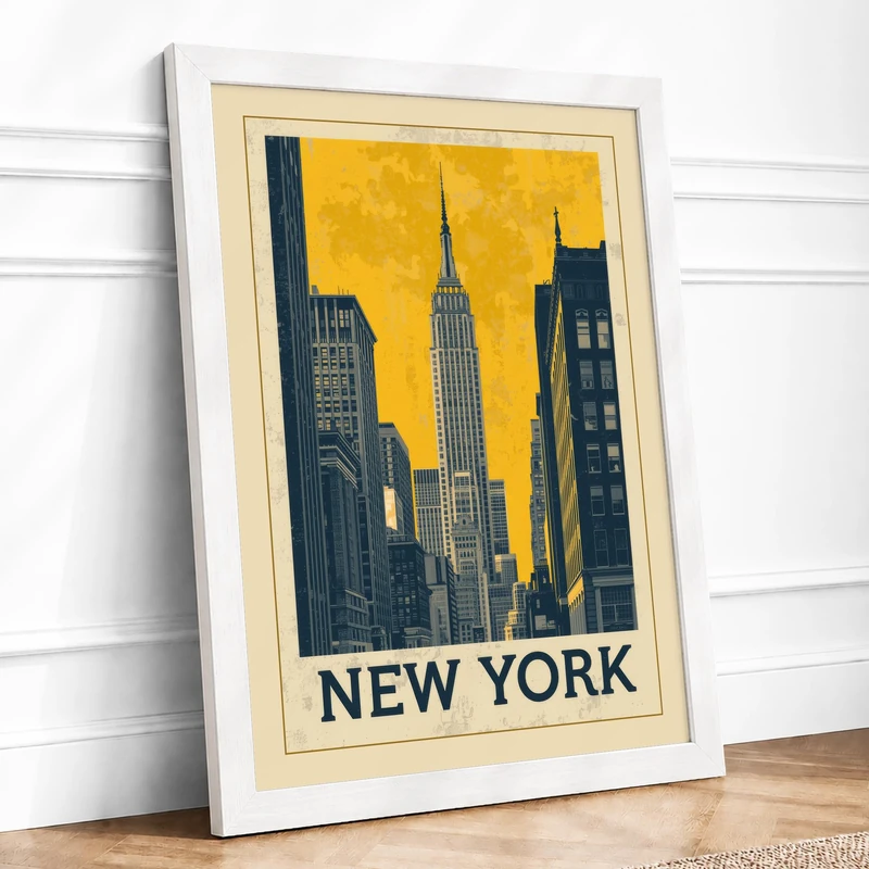 Postcard from New York Vintage Framed Wall Art Print A1 (84.1×59.4cm) White, Wall Decor for Living Room, Bedroom, Office & Home, Ready to Hang, Art Gift
