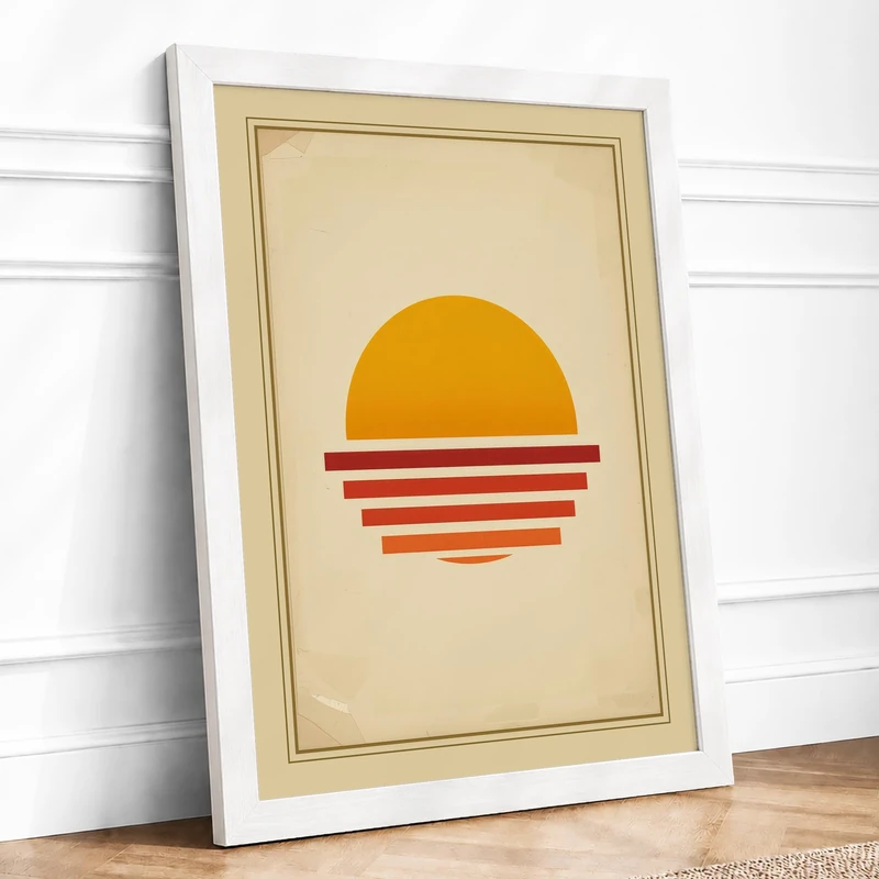 Sun Over Stripes Geometric Framed Wall Art Print A1 (84.1×59.4cm) White, Wall Decor for Living Room, Bedroom, Office & Home, Ready to Hang, Art Gift