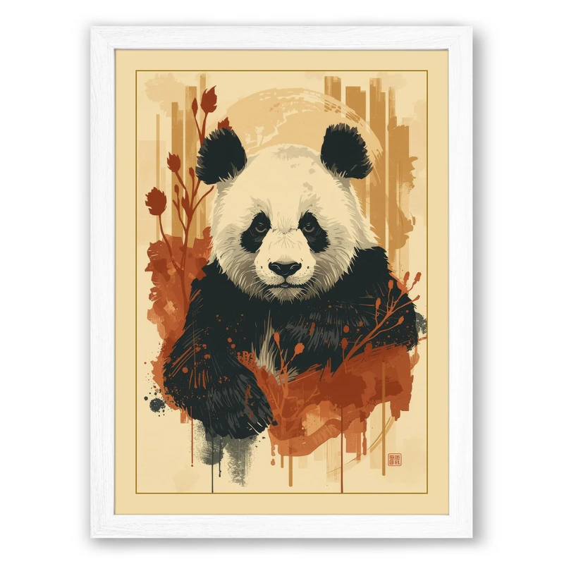 Panda in Watercolour Boho Framed Wall Art Print A1 (84.1×59.4cm) White, Wall Decor for Living Room, Bedroom, Office & Home, Ready to Hang, Art Gift