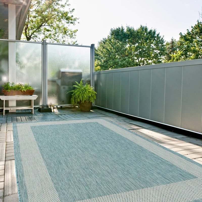THE RUGS Outdoor Rug – Weather & UV Resistant Outdoor/Indoor Area Rugs - Durable Rugs for Patio, Deck, Garden, Kitchen, Bathroom or Living Room - Bordered, Aqua, 240 x 340 cm