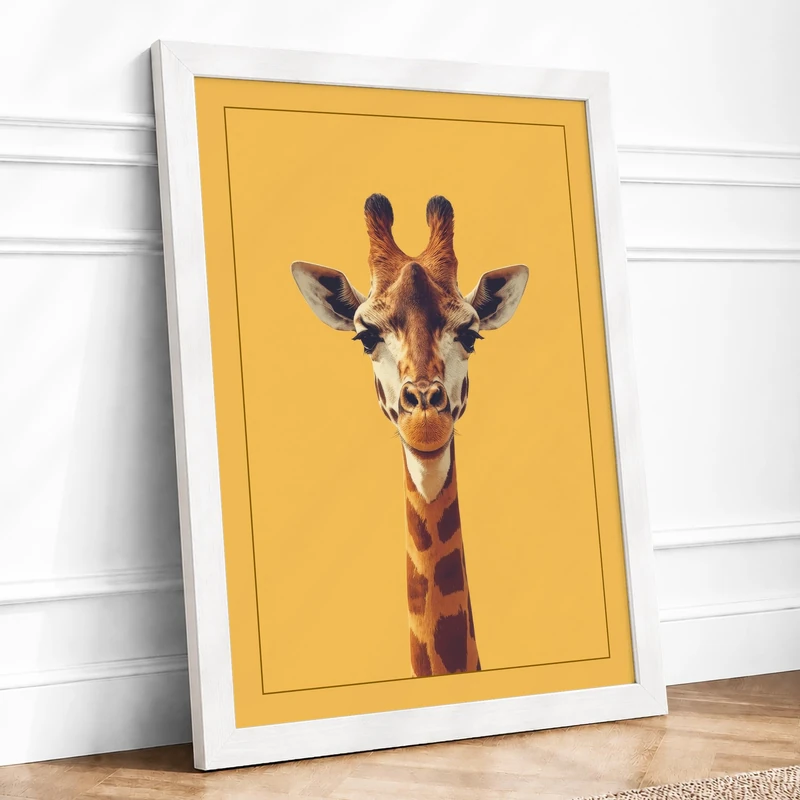 Gentle Giraffe Modern Framed Wall Art Print A1 (84.1×59.4cm) White, Wall Decor for Living Room, Bedroom, Office & Home, Ready to Hang, Art Gift