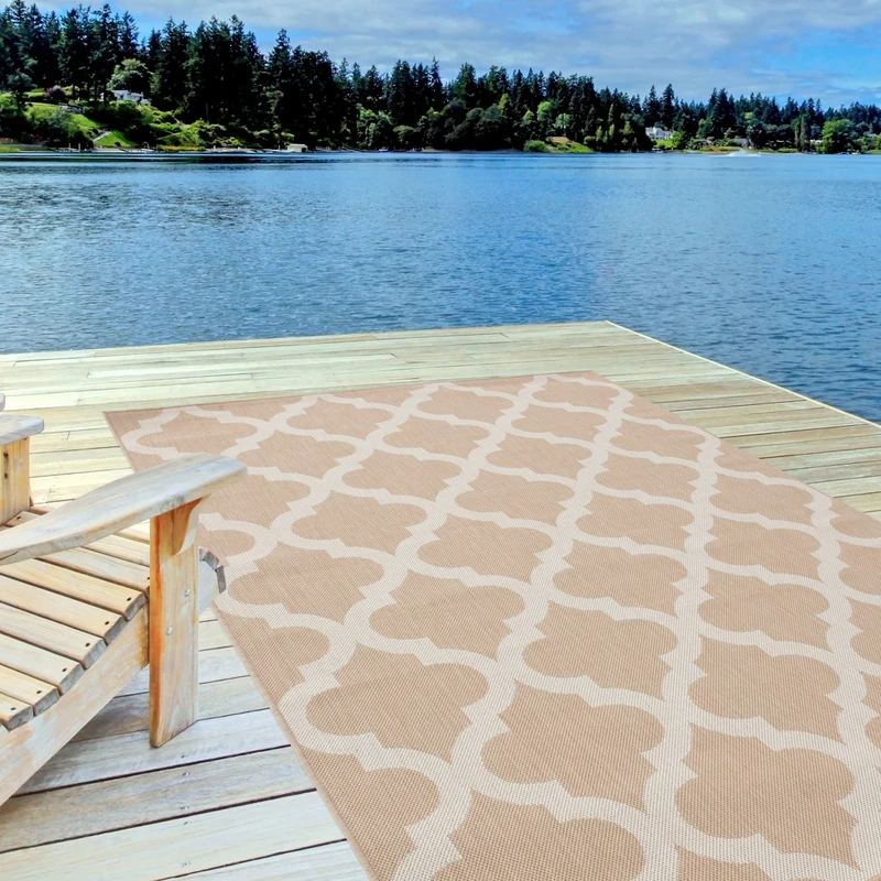 THE RUGS Outdoor Rug – Weather & UV Resistant Outdoor/Indoor Area Rugs - Durable Rugs for Patio, Deck, Garden, Kitchen, Bathroom or Living Room - Moroccan, Beige, 240 x 340 cm