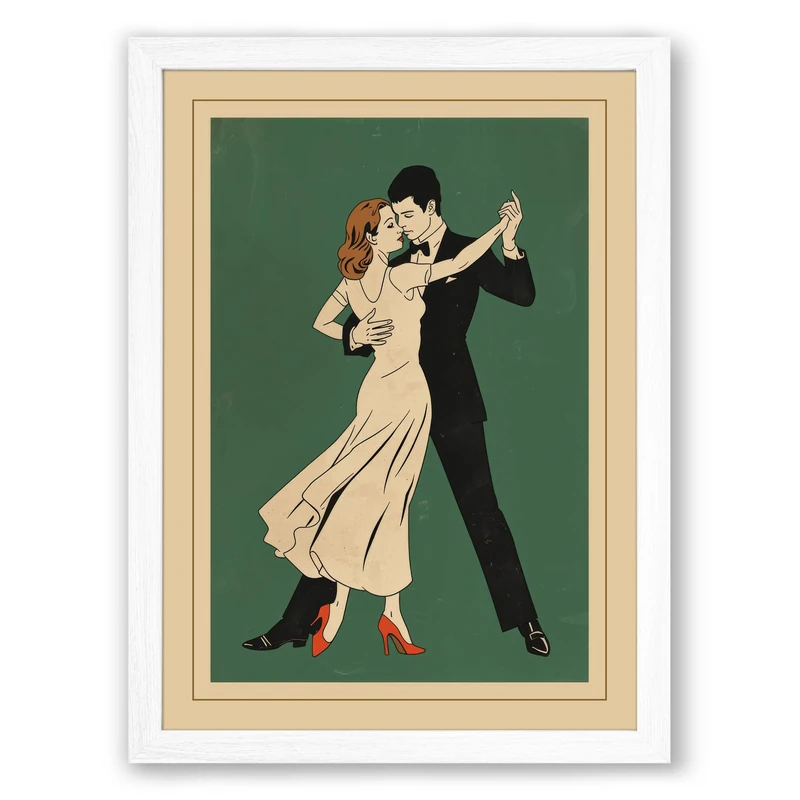 Dance Floor Romance Vintage Framed Wall Art Print A1 (84.1×59.4cm) White, Wall Decor for Living Room, Bedroom, Office & Home, Ready to Hang, Art Gift - Image 1