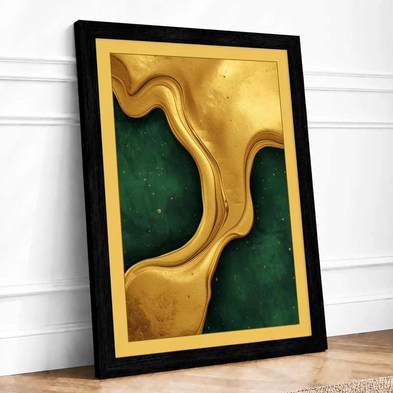 Golden Flow Minimalist Framed Wall Art Print A1 Black