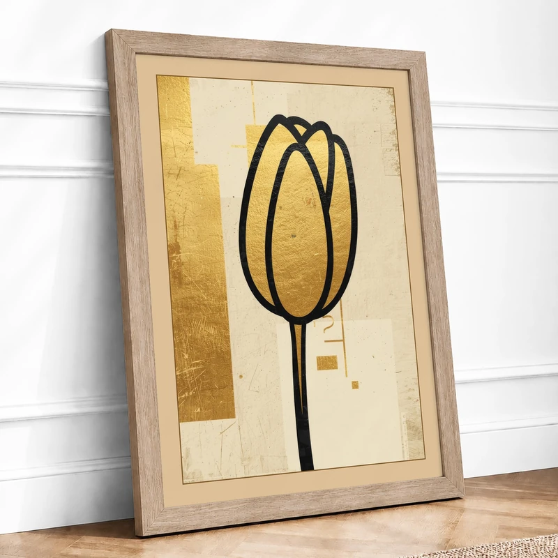 Elegant Black Tulip Botanical Framed Wall Art Print A1 (84.1×59.4cm) Oak, Wall Decor for Living Room, Bedroom, Office & Home, Ready to Hang, Art Gift - Image 1