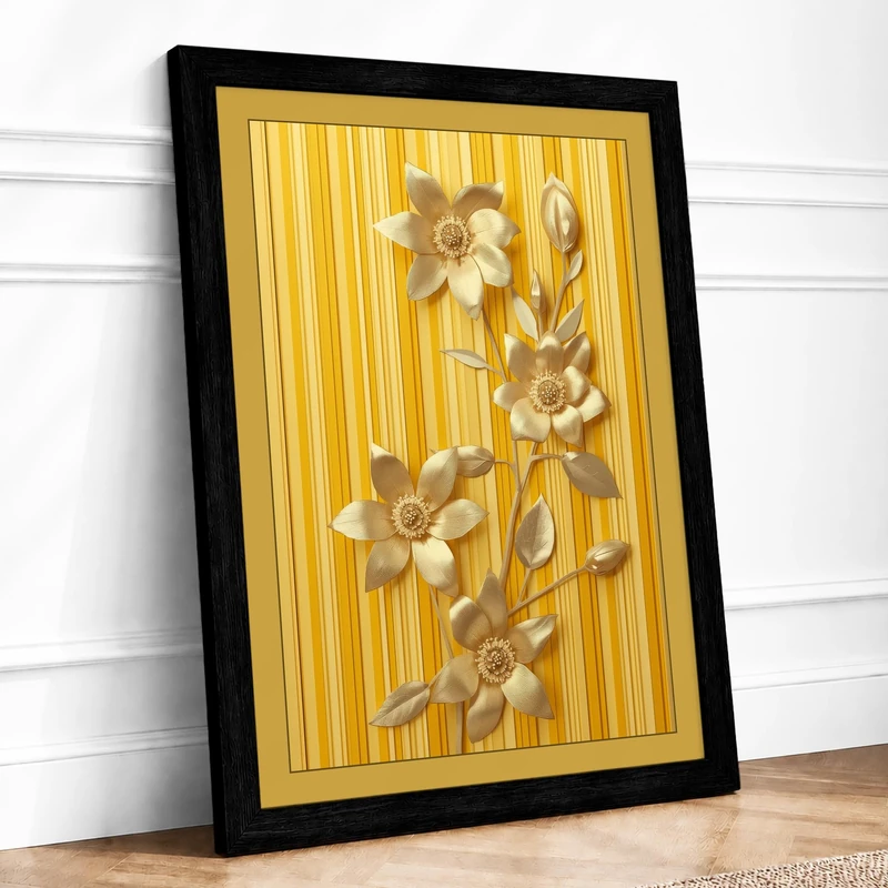 Daffodils Against Stripes Botanical Framed Wall Art Print A1 (84.1×59.4cm) Black, Wall Decor for Living Room, Bedroom, Office & Home, Ready to Hang, Art Gift - Image 1