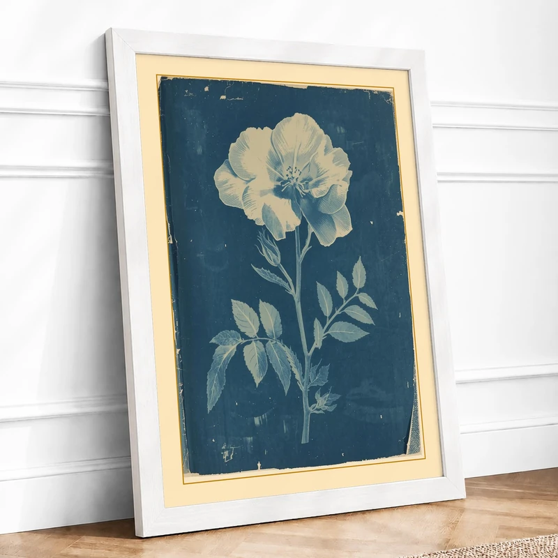 Pale Bloom Study Botanical Framed Wall Art Print A1 (84.1×59.4cm) White, Wall Decor for Living Room, Bedroom, Office & Home, Ready to Hang, Art Gift