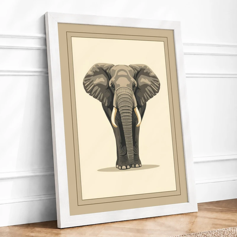 Elephant Portrait Botanical Framed Wall Art Print A1 (84.1×59.4cm) White, Wall Decor for Living Room, Bedroom, Office & Home, Ready to Hang, Art Gift