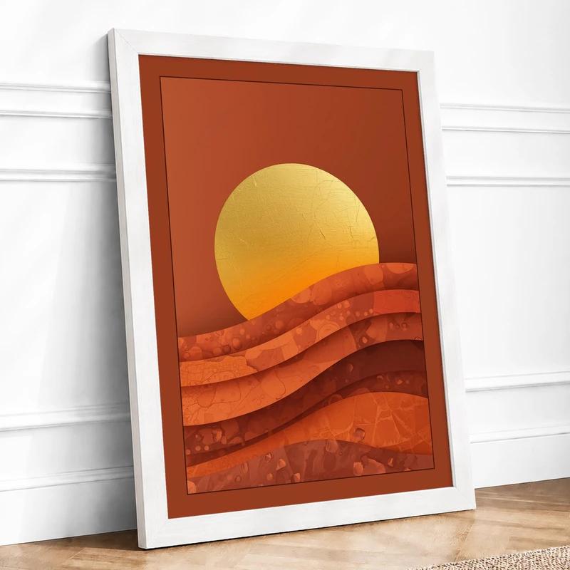 Golden Sun Rising Modern Framed Wall Art Print A1 (84.1×59.4cm) White, Wall Decor for Living Room, Bedroom, Office & Home, Ready to Hang, Art Gift