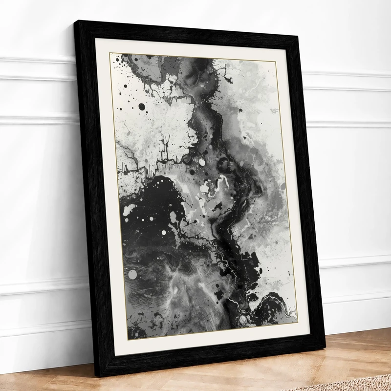 Ink in Motion Abstract Framed Wall Art Print A1 (84.1×59.4cm) Black, Wall Decor for Living Room, Bedroom, Office & Home, Ready to Hang, Art Gift