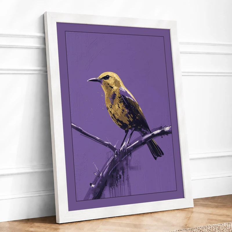 Perched Hummingbird Minimalist Framed Wall Art Print A1 (84.1×59.4cm) White, Wall Decor for Living Room, Bedroom, Office & Home, Ready to Hang, Art Gift