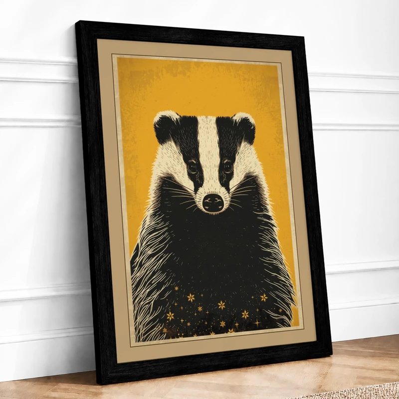 Golden Badger Boho Framed Wall Art Print A1 (84.1×59.4cm) Black, Wall Decor for Living Room, Bedroom, Office & Home, Ready to Hang, Art Gift