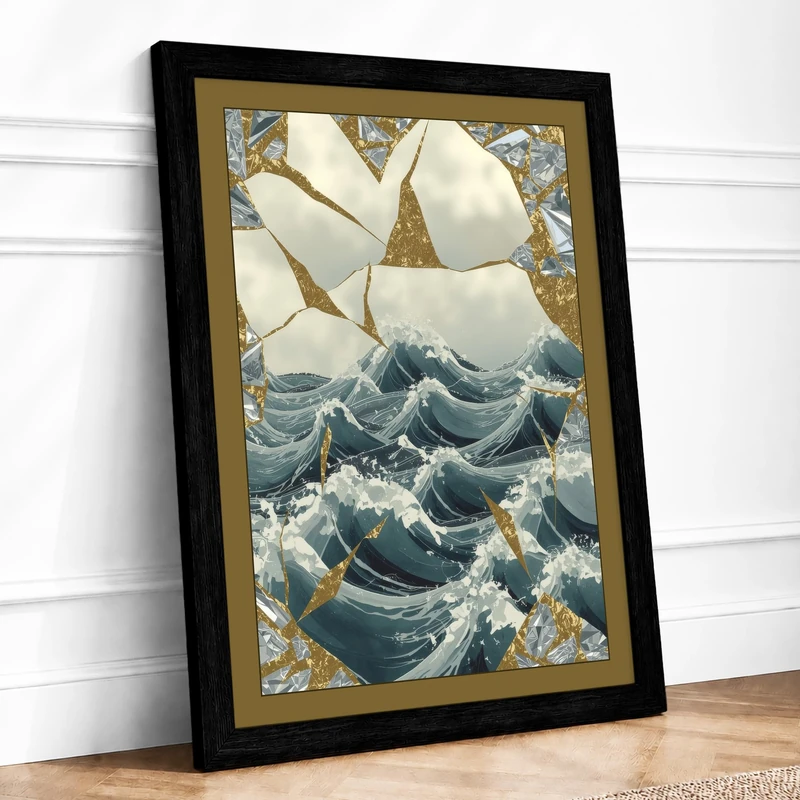 Ship on Turbulent Seas Coastal Framed Wall Art Print A1 (84.1×59.4cm) Black, Wall Decor for Living Room, Bedroom, Office & Home, Ready to Hang, Art Gift - Image 1