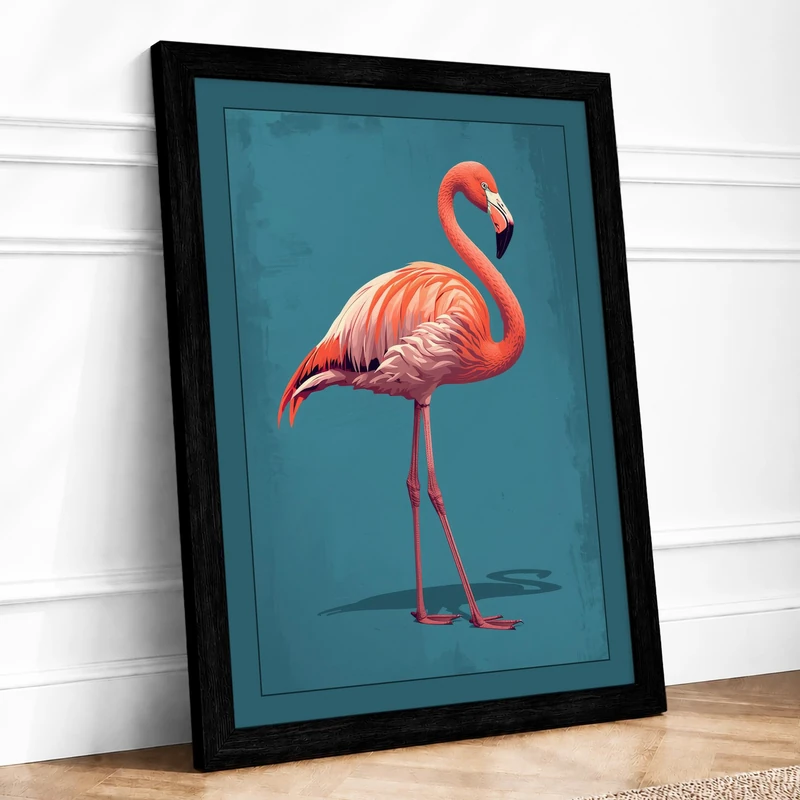 Graceful Flamingo Minimalist Framed Wall Art Print A1 (84.1×59.4cm) Black, Wall Decor for Living Room, Bedroom, Office & Home, Ready to Hang, Art Gift - Image 1