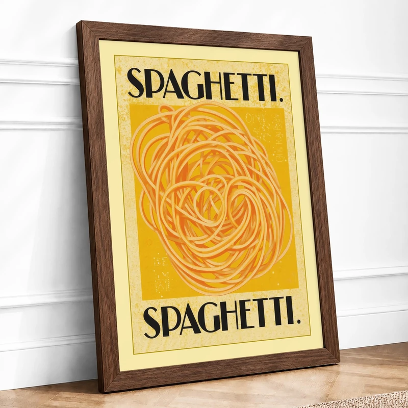 Spaghetti Poster Retro Framed Wall Art Print A1 (84.1×59.4cm) Walnut, Wall Decor for Living Room, Bedroom, Office & Home, Ready to Hang, Art Gift