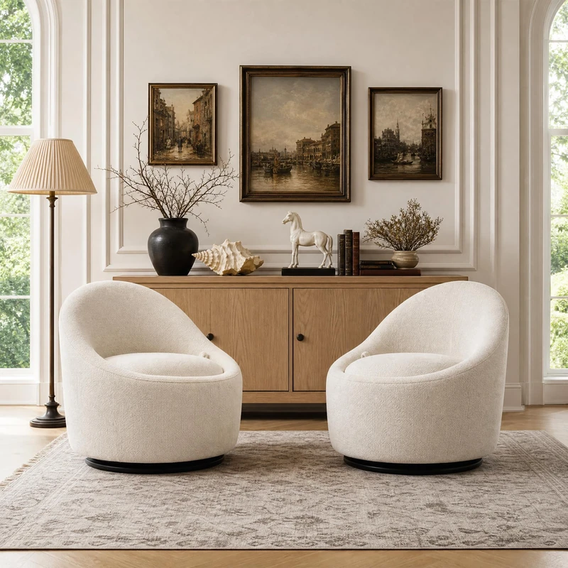 Barrel Swivel Accent Chair with Hidden Storage, 360° Rotating Lounge Chair, Upholstered Breathable Fabric, High Density Foam Seat, Modern Round Armchair for Living Room Bedroom, Beige