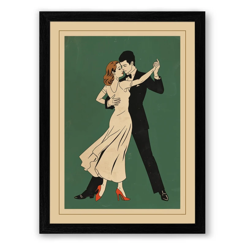 Dance Floor Romance Vintage Framed Wall Art Print A1 (84.1×59.4cm) Black, Wall Decor for Living Room, Bedroom, Office & Home, Ready to Hang, Art Gift