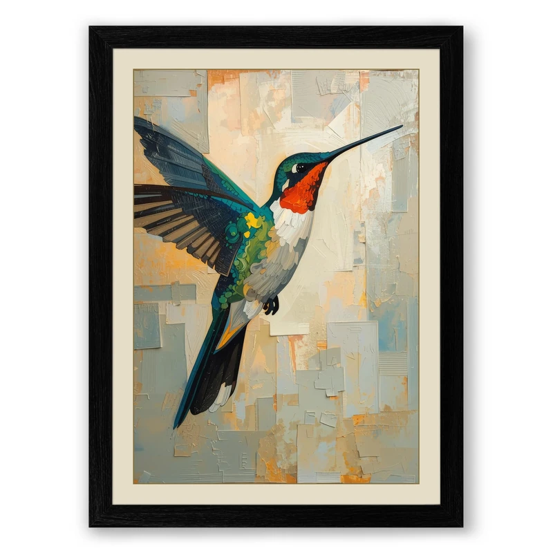 Hummingbird in Flight Modern Framed Wall Art Print A1 (84.1×59.4cm) Black, Wall Decor for Living Room, Bedroom, Office & Home, Ready to Hang, Art Gift