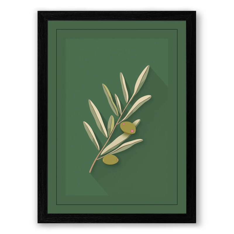 Olive Branch in Gold Botanical Framed Wall Art Print A1 (84.1×59.4cm) Black, Wall Decor for Living Room, Bedroom, Office & Home, Ready to Hang, Art Gift